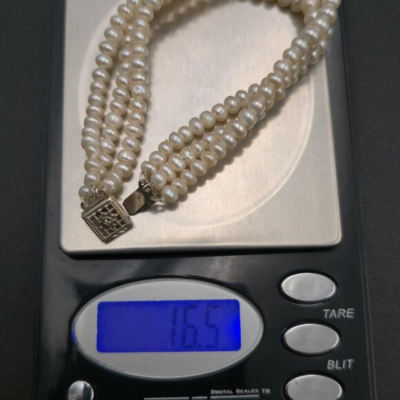 7 Inch Sterling Silver Small Diamond With Pearl Strands Bracelet B953 - Picture 7 of 7